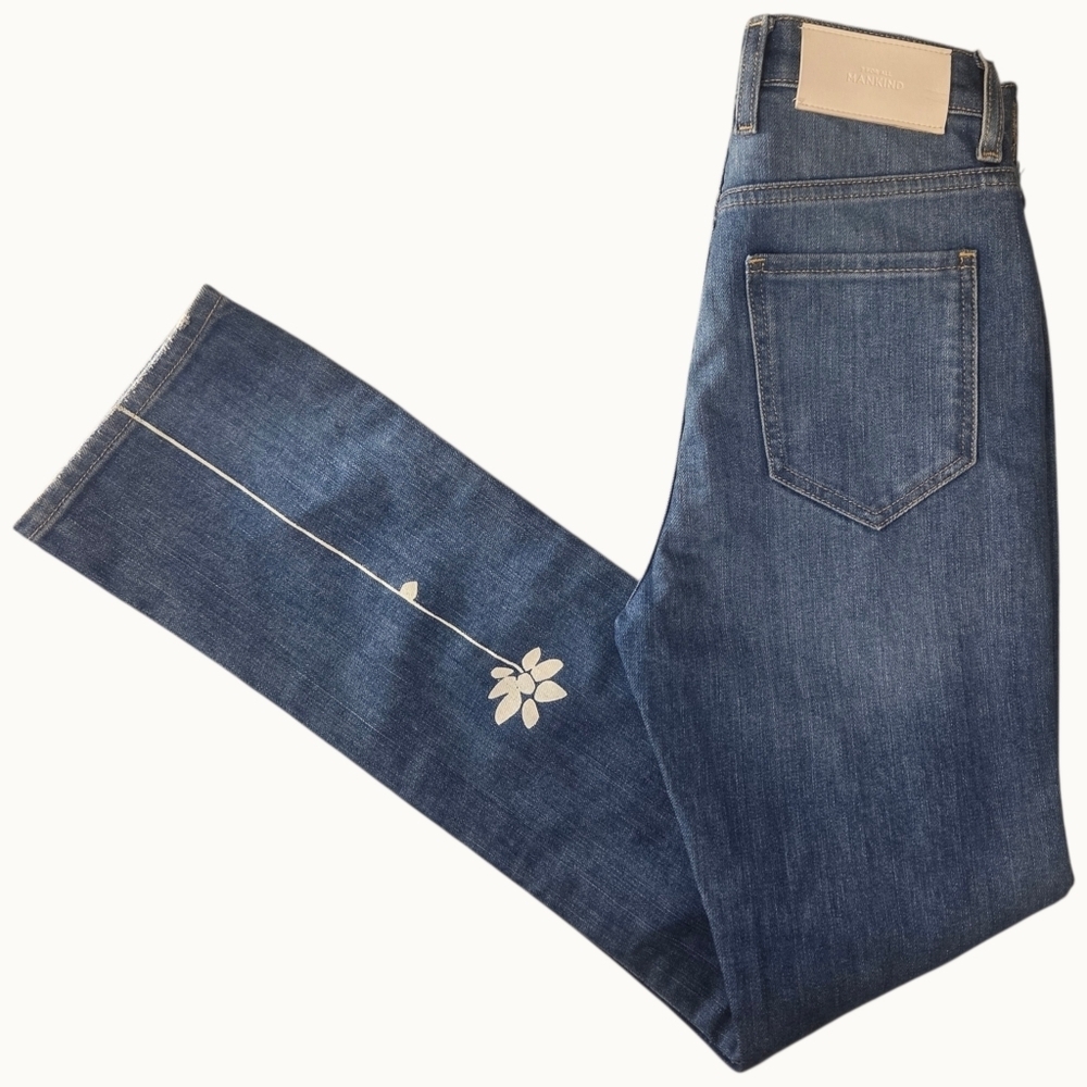 NWT 7 For All Mankind Easy Slim Jeans – Floral Print Back Detail – Size 24